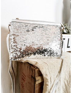 POCHETTE DE SOIRÉE SEQUINS REVERSIBLES ARGENTÉE