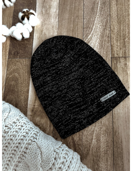 Bonnet femme noir avec fil brillant metalique argenté pailleté