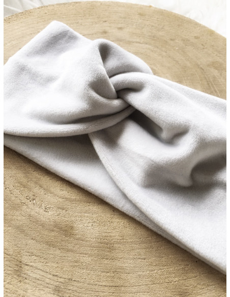 Bandeau cheveux femme chaud bandeau velours en suedine GRIS SOURIS croisé devant headband femme