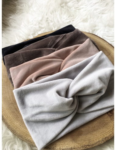 Bandeau cheveux femme chaud bandeau velours en suedine GRIS SOURIS croisé devant headband femme