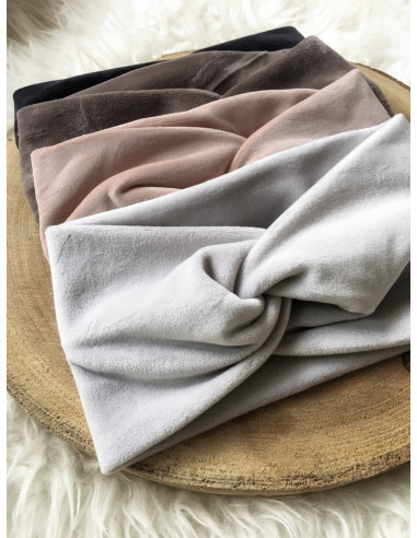 Bandeau cheveux femme chaud bandeau velours en suedine GRIS SOURIS croisé devant headband femme