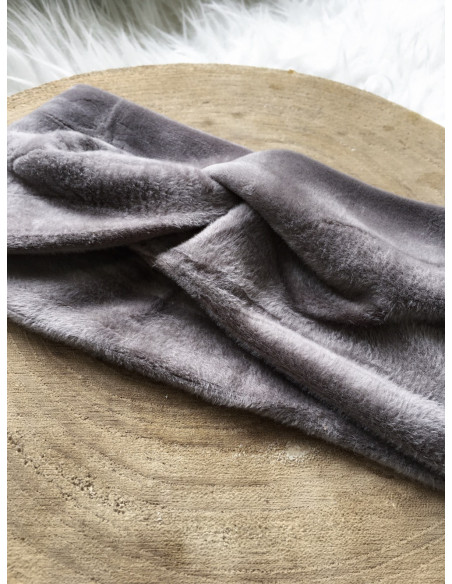 Bandeau cheveux femme chaud bandeau velours en suedine TAUPE croisé devant headband femme