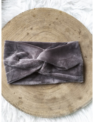Bandeau cheveux femme chaud bandeau velours en suedine TAUPE croisé devant headband femme