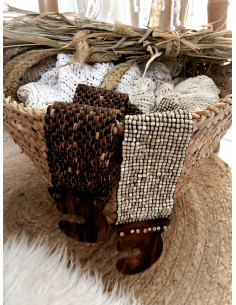 CEINTURE LARGE ELASTIQUE EN PERLE DE BOIS MARRON FONCÉ GROSSE BOUCLE EN BOIS 2