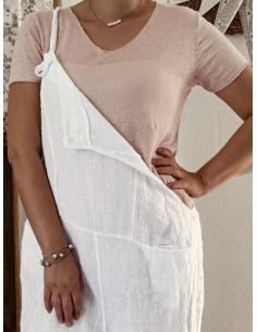 Tee shirt femme rose pale poudré en maille de lin COL V MADE IN ITALY