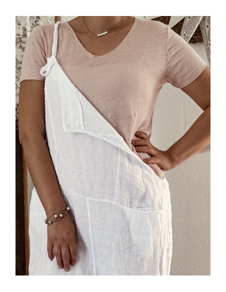 Tee shirt femme rose pale poudré en maille de lin COL V MADE IN ITALY