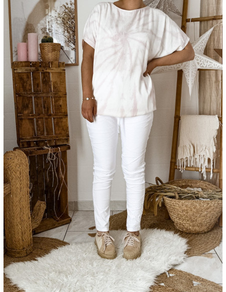 TOP PUR COTON FEMME TIE AND DYE ROSE POUDRÉ ET BLANC MADE IN ITALY