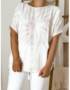 TOP PUR COTON FEMME TIE AND DYE ROSE POUDRÉ ET BLANC MADE IN ITALY