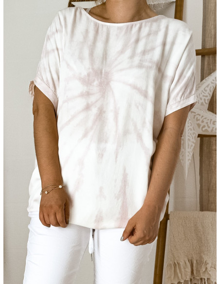 TOP PUR COTON FEMME TIE AND DYE ROSE POUDRÉ ET BLANC MADE IN ITALY