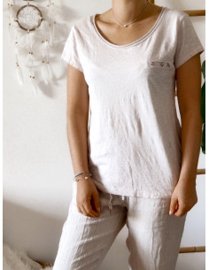 tee shirt femme 3 ÉTOILES cloutées col rond pailleté en coton casual chic made in italy ROSE PALE POUDRÉ effet délavé