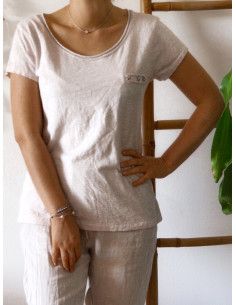 tee shirt femme 3 ÉTOILES cloutées col rond pailleté en coton casual chic made in italy ROSE PALE POUDRÉ effet délavé 2