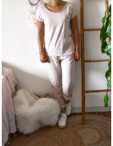 tee shirt femme 3 ÉTOILES cloutées col rond pailleté en coton casual chic made in italy ROSE PALE POUDRÉ effet délavé tee shirt femme 3 ÉTOILES cloutées col rond pailleté en coton casual chic made in italy ROSE PALE POUDRÉ effet délavé