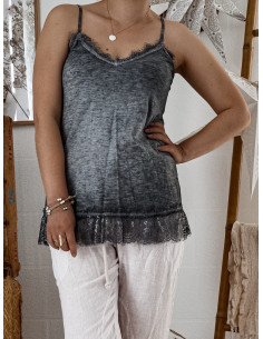 Débardeur caraco dentelle femme bretelle reglable GRIS ANTHRACITE made in italy caraco coton