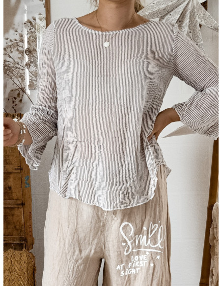 TUNIQUE RAYÉE EN COTON MARRON VOLANT RAYURES MADE IN ITALY