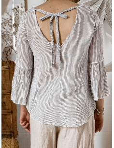 TUNIQUE RAYÉE EN COTON MARRON VOLANT RAYURES MADE IN ITALY 2