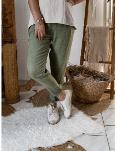 Pantalon en lin pour femme couleur KAKI made in italy coupe droite