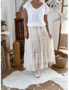 JUPE FEMME TUTU JUPON EN TULLE UNI TUTU LONG DROIT ÉCRU 3 ÉTAGES 2