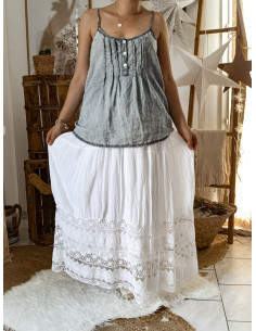 Jupe longue coton fluide blanche avec dentelle boheme chic made in italy 2