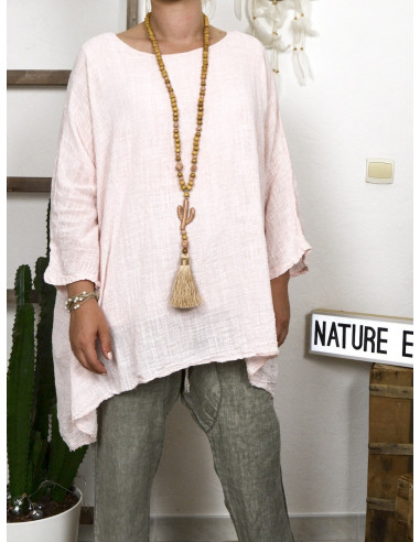 BLOUSE AMPLE GRANDE TAILLE ROSE PALE POUDRÉE MADE IN ITALY BLOUSE AMPLE GRANDE TAILLE ROSE PALE POUDRÉE MADE IN ITALY