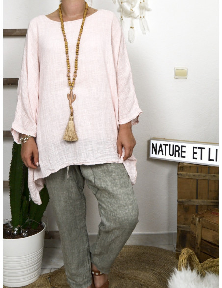 BLOUSE AMPLE GRANDE TAILLE ROSE PALE POUDRÉE MADE IN ITALY BLOUSE AMPLE GRANDE TAILLE ROSE PALE POUDRÉE MADE IN ITALY