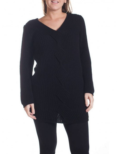 pull grande taille pull mohair torsade noir pull femme torsadé col V made in italy pull long hiver femme chaud mohair noir