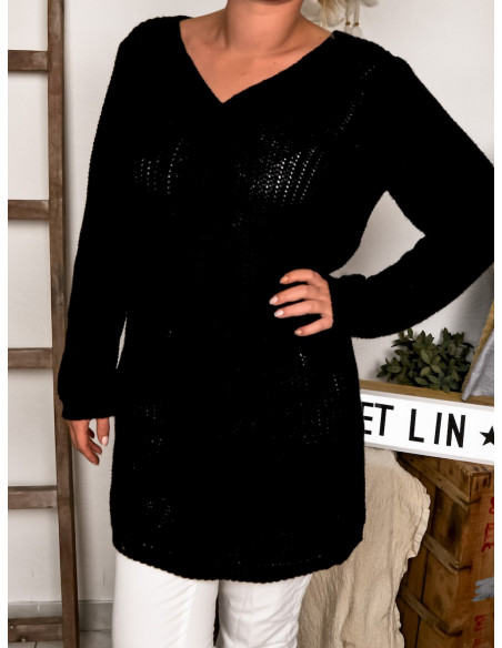 pull grande taille pull mohair torsade noir pull femme torsadé col V made in italy pull long hiver femme chaud mohair noir