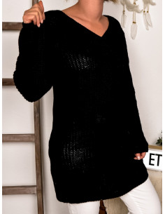 pull grande taille pull mohair torsade noir pull femme torsadé col V made in italy pull long hiver femme chaud mohair noir 2