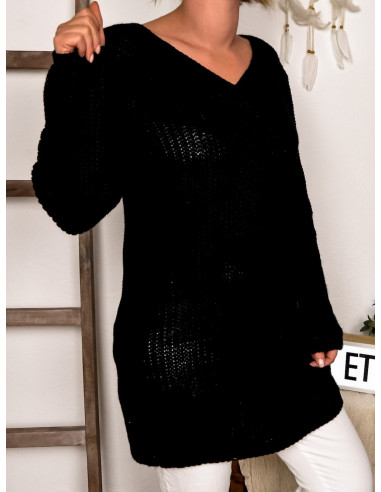 pull grande taille pull mohair torsade noir pull femme torsadé col V made in italy pull long hiver femme chaud mohair noir