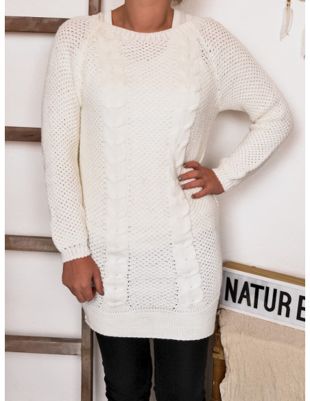 PULL LONG FEMME CHAUD HIVER AVEC LAINE ET MOHAIR BLANC TORSADES PULL FEMME LAINE TORSADÉ TUNIQUE EN MAILLE MADE IN ITALY