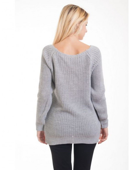 PULL FEMME AVEC LAINE COL V ENCOLURE LACET LACÉ LAÇAGE GRIS SOURIS MADE IN ITALY PULL HIVER CHAUD FEMME LACET