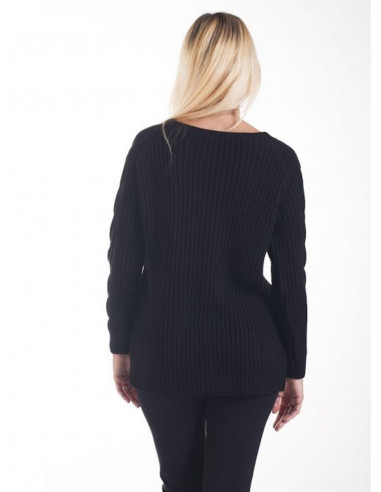 PULL FEMME NOIR AVEC LAINE MOHAIR COL BATEAU HIVER CHAUD TORSADES MAILLE TORSADÉ MADE IN ITALY