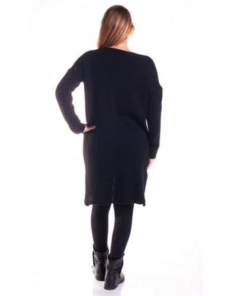 Robe pull grande taille pour femme en maille col rond avec laine poches robe pull noire made in italy mi longue 50 48 46 44 42 r