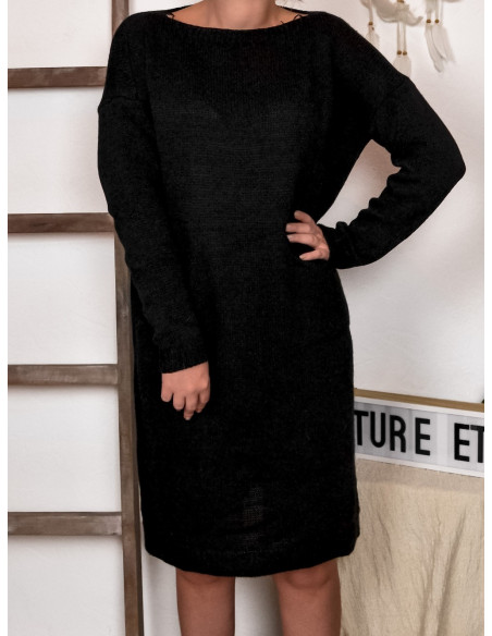 Robe pull grande taille pour femme en maille col rond avec laine poches robe pull noire made in italy mi longue 50 48 46 44 42 r