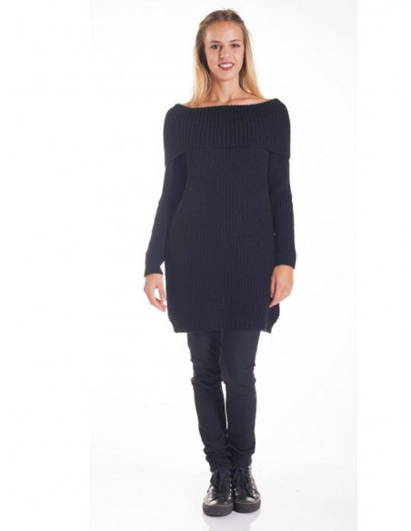 ROBE PULL COL ROULÉ FEMME ROBE PULL HIVER EN MAILLE AVEC LAINE COL BOULE LARGE NOIRE MADE IN ITALY ROBE CHAUDE