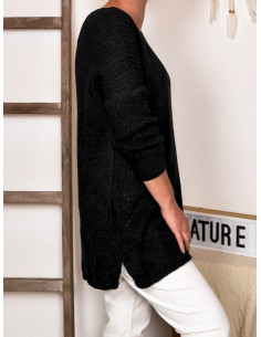 PULL FEMME HIVER LAINE GRANDE TAILLE PULL CHAUD AVEC LAINE COL V PULL FEMME MI LONG MADE IN ITALY NOIR 2
