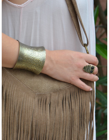 Manchette motif fleurs - Bronze Bracelet femme gravure florale liberty