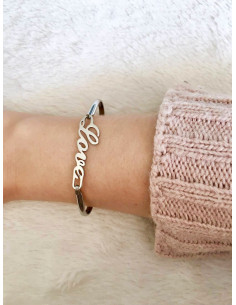 Bracelet jonc acier inoxydable mot LOVE couleur argent