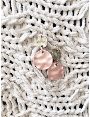 Boucles d'oreilles fantaisie pendante pampille medailles medaillon bohème rose gold dorée bronze antique.JPG