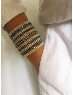MANCHETTE BOHÈME CHIC EN PERLE DE ROCAILLE GRISE BEIGE BRACELET FEMME PERLÉ LARGE GIPSY MANCHETTE CHIC PERLE DE ROCAILLE 2