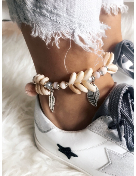 BRACELET DE CHEVILLE ETHNIQUE INDIEN COQUILLAGE CAURIS POMPON PLUME MEDAILLON PAMPILLE BRACELET CHEVILLE BOHEME