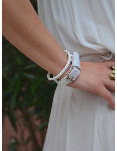 Bracelet double tour tressé - Blanc