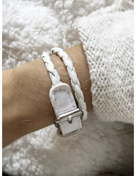 Bracelet double tour tressé - Blanc