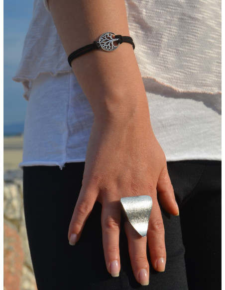 Bracelet unisexe porte bonheur suédine arbre de vie - Noir