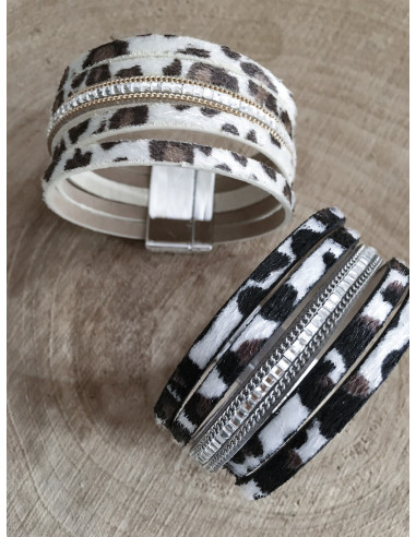 Manchette aimantée bracelet multi lanières LÉOPARD