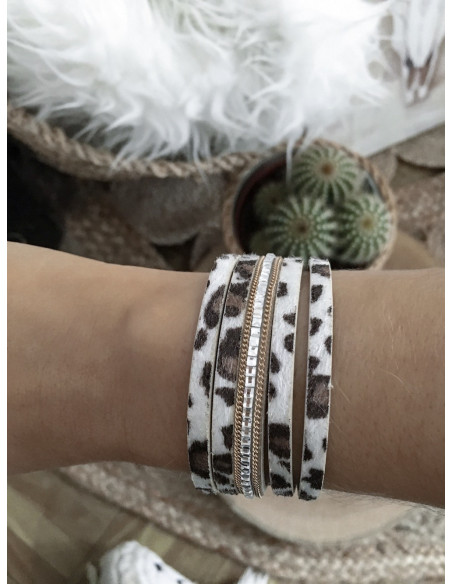 Manchette aimantée bracelet multi lanières LÉOPARD