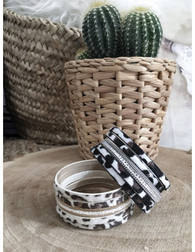 Manchette aimantée bracelet multi lanières vache