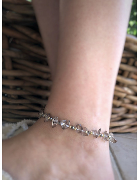 Bracelet pierre perles et pomons gris