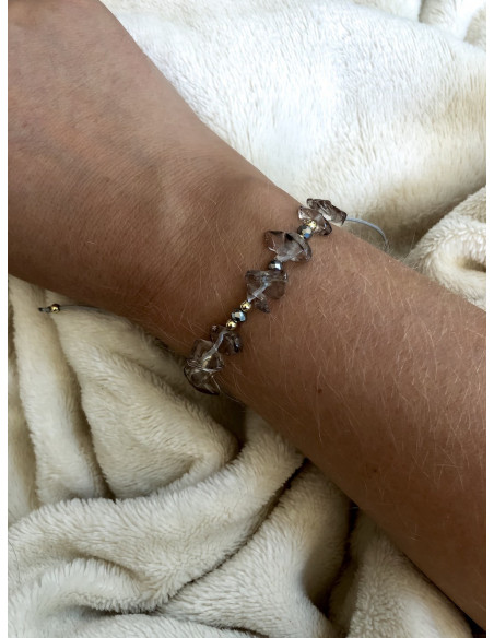 Bracelet pierre perles et pomons gris