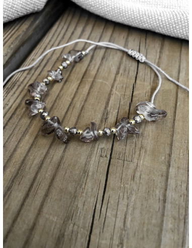 Bracelet pierre perles et pomons gris