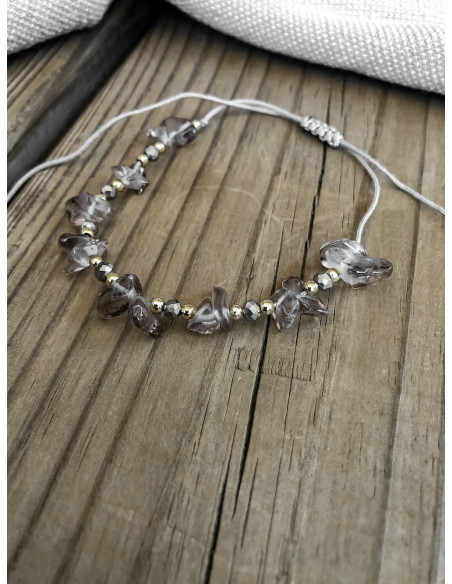 Bracelet pierre perles et pomons gris